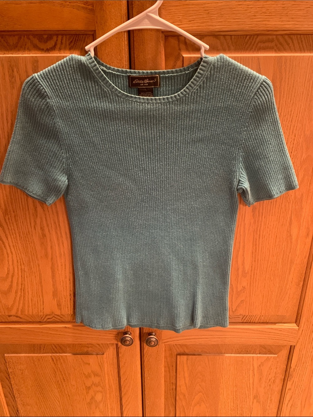 Eddie Bauer Teal Ribbed Short Sleeve Knit Top